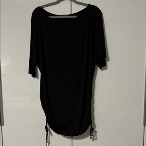 Natori NWOT Black Swim Coverup Dress Side Ruching Stretch, Size M